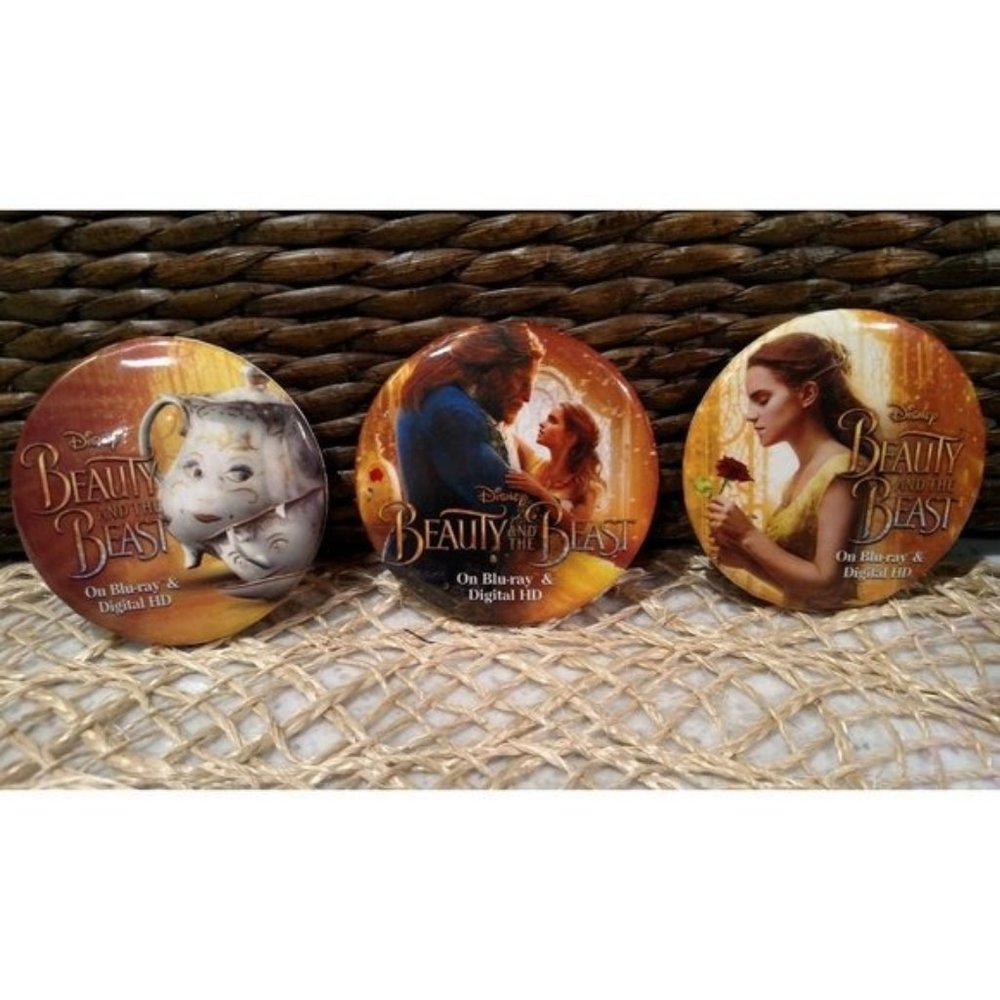 Beauty and the Beast 3" SET/3 Promo Pinback Buttons, EUC